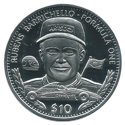1995 Silver Proof $10 Rubens Barrichello - Formula One